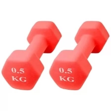 Гантели шестиугольные неопреновые (2х0,5 кг) 1 кг, красные