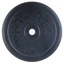 Диск TORRES обрезиненный 15 кг арт.PL507215, d.25мм, металл в резиновой оболочке, черный